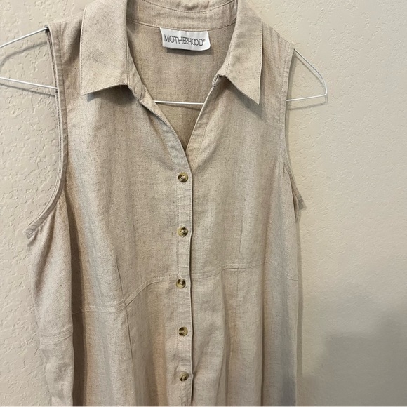 Maternity Sleeveless Neutral Collared Linen-Blend Cropped Jumpsuit Natural fiber - Picture 2 of 8